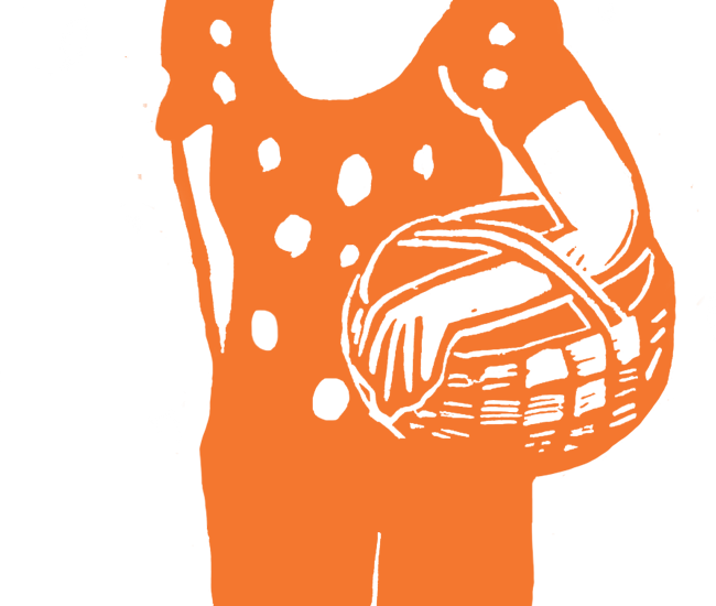 Illustration packaging dessin orange d'une femme qui fait ses courses